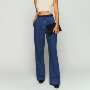 Reformation Montauk Pleated High Rise Wide Leg Twill Pants June Wash Size 30